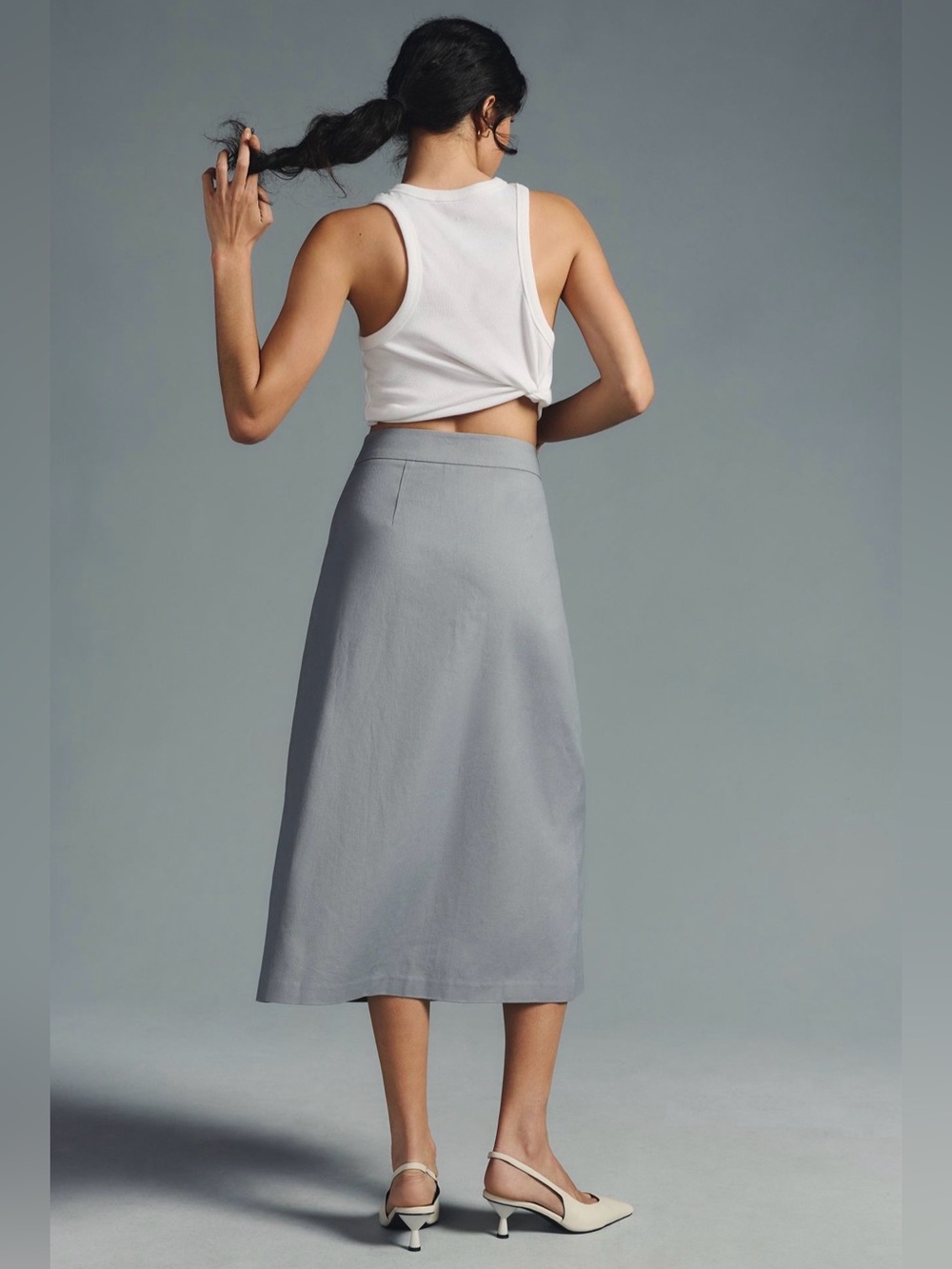 Mare Mare x Anthropologie Gray Button Front Utility Midi Skirt Size M - Picture 4 of 11